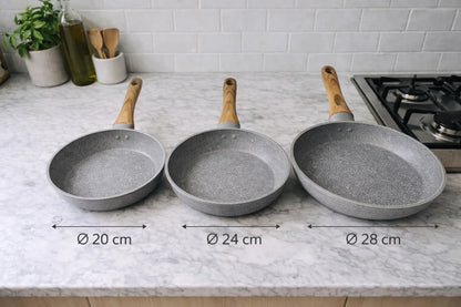 Set di Padelle Antiaderenti in Granito MR Kitchen 3 Pezzi 20-24-28 cm |   Induzione |   Manico Morbido al Tatto |   Senza PFOA