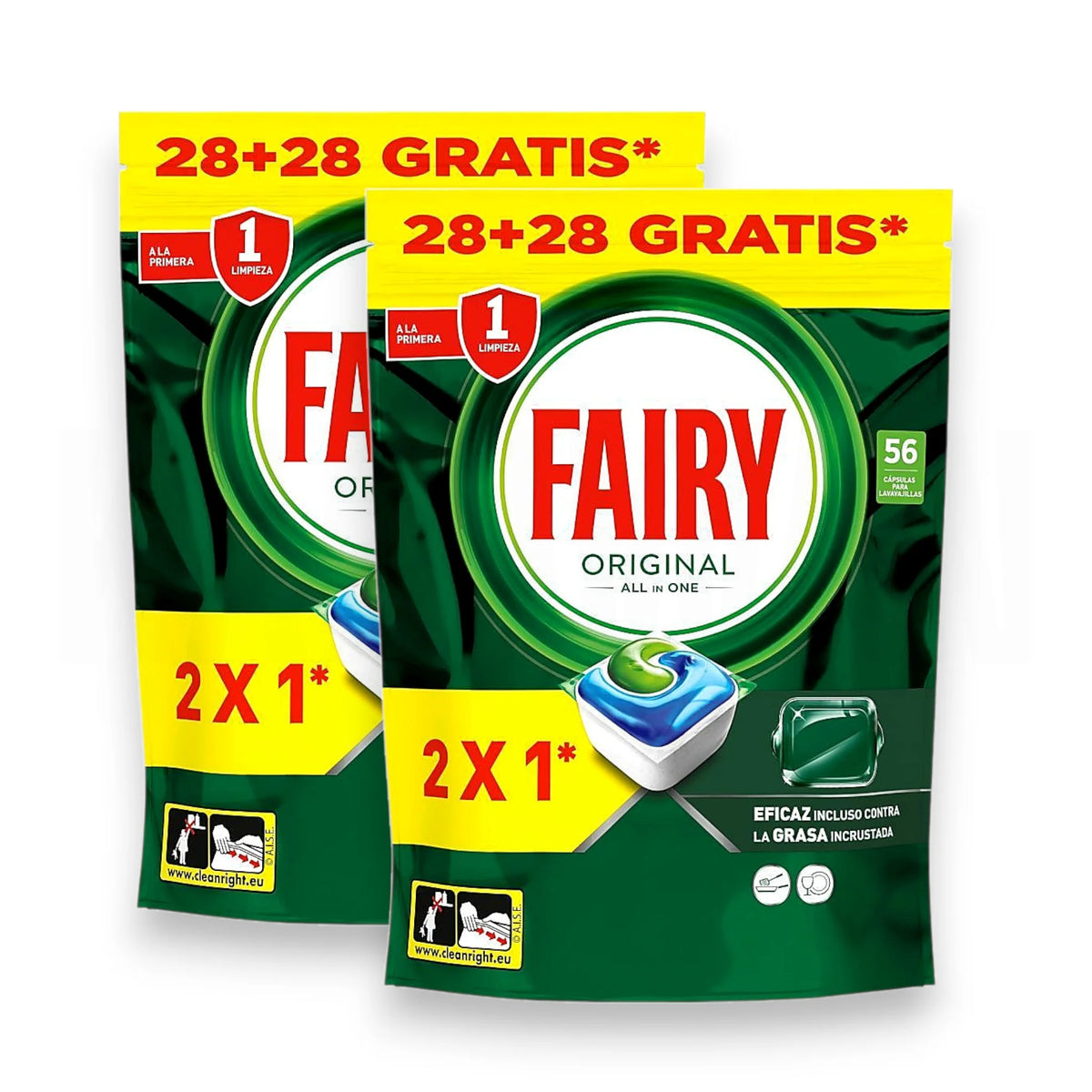 Fairy Detersivo per Lavastoviglie Originale Formato Tutto in Uno 28+28 Omaggio - Pulizia e Brillantezza