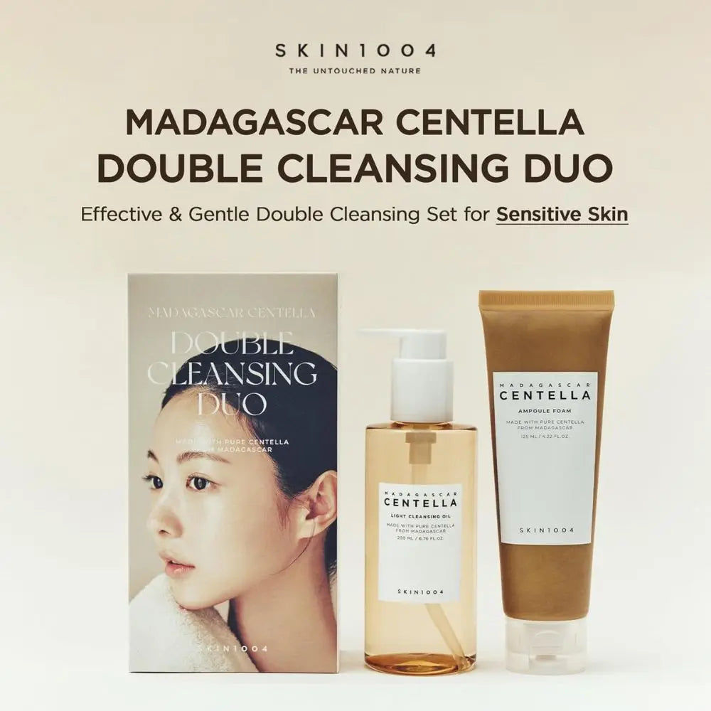 Pack SKIN1004 Madagascar Centella Double Cleansing Duo | Olio Detergente Leggero 200 ml + Schiuma Ampolla 125 ml | Doppia detersione lenitiva che rimuove il trucco e pulisce i pori in profondità