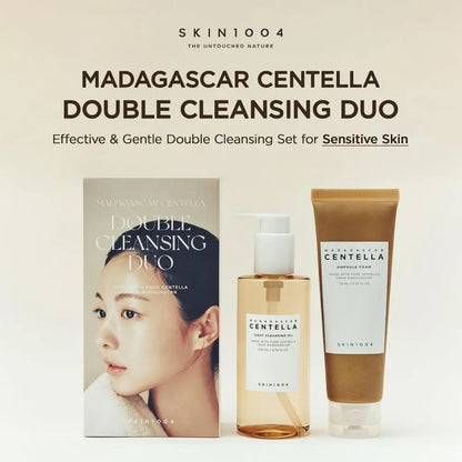 Pack SKIN1004 Madagascar Centella Double Cleansing Duo | Olio Detergente Leggero 200 ml + Schiuma Ampolla 125 ml | Doppia detersione lenitiva che rimuove il trucco e pulisce i pori in profondità
