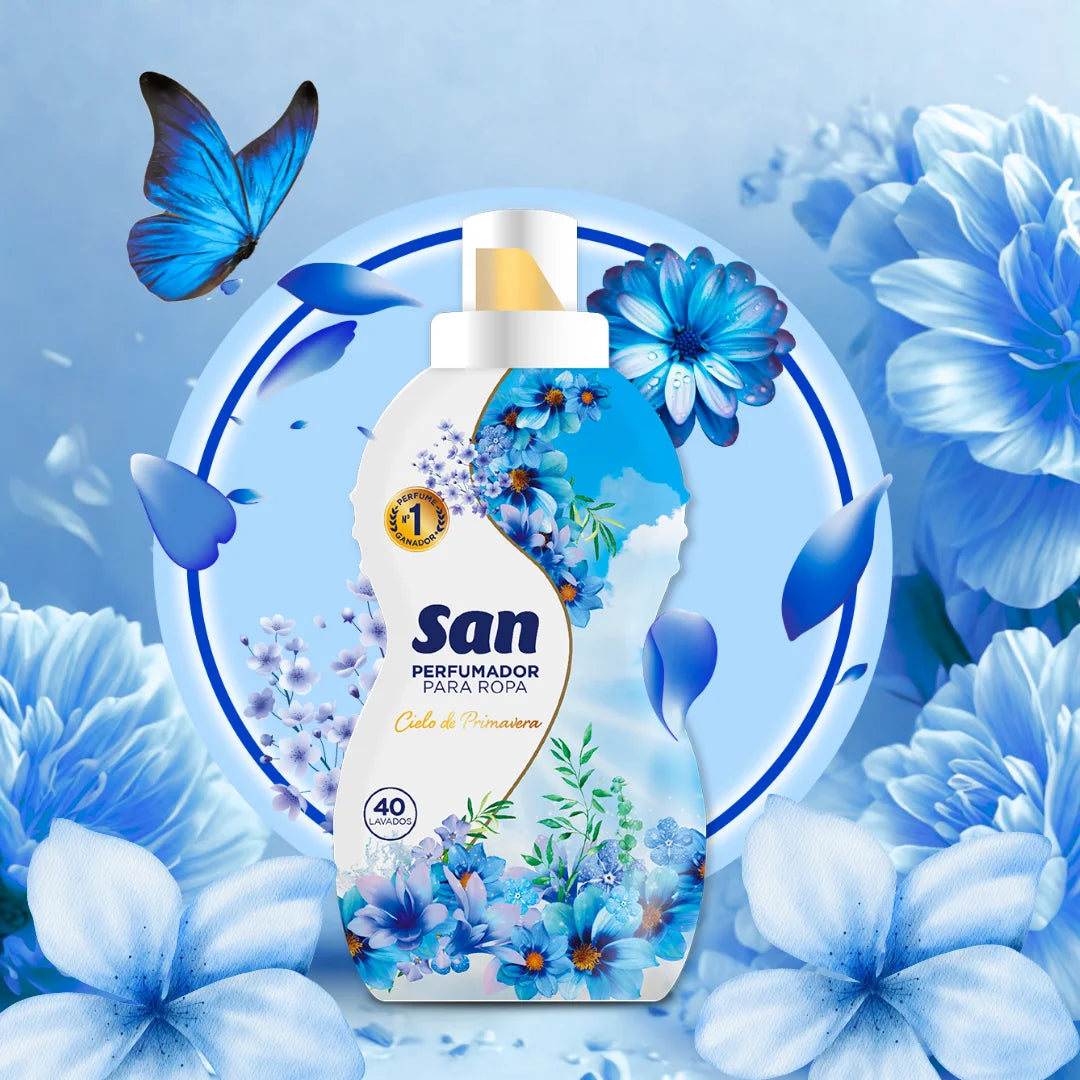 SAN Flower Field Detergente Profumato per Lavatrice, 40 Lavaggi, 800ml, Confezione da 4, Liquido Concentrato per Indumenti, Fragranza Morbida ed Elegante a Lunga Durata, Profumo Floreale con Talco