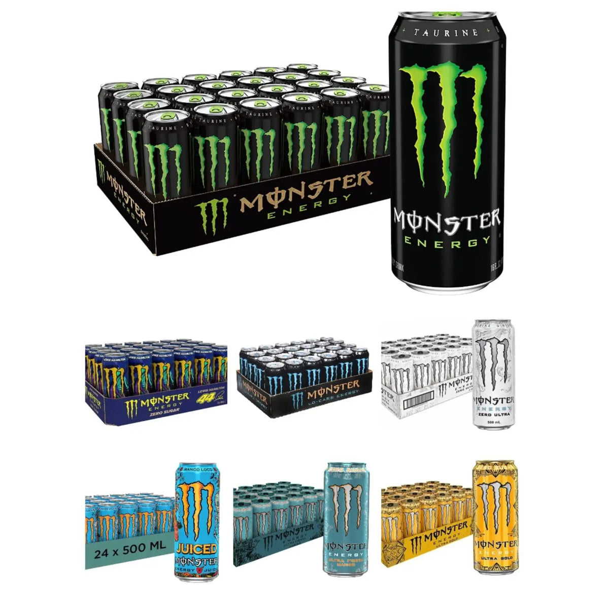 Monster Energy originale di Spagna, tanti modelli, bevanda energetica gusto nazionale, alta qualità, 8 o 24 lattine (verde, blu, bianco, UltraFiesta, Mango, Bad Apple, Assault Gold, Lewis Hamilton, Ultra Paradise). Visita il