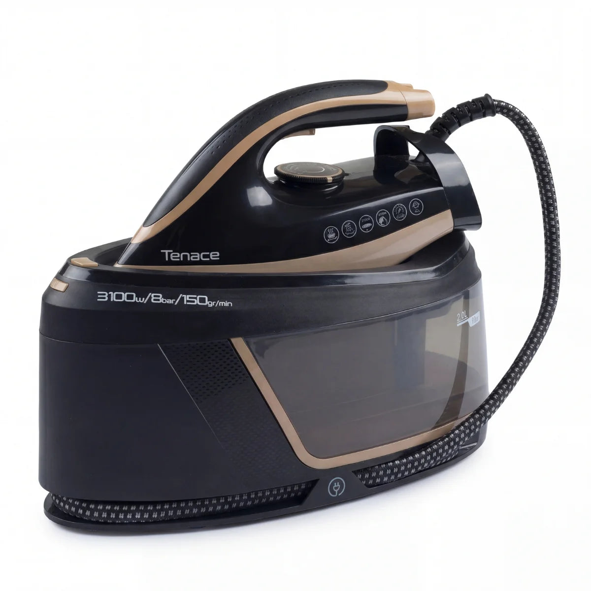 Ferro da Stiro con Caldaia Maxivapore Tenace Black 3100W – 8 Bar di Pressione, Serbatoio 2L e Filtro Anticalcare – Sistema Stirante Professionale a Vapore