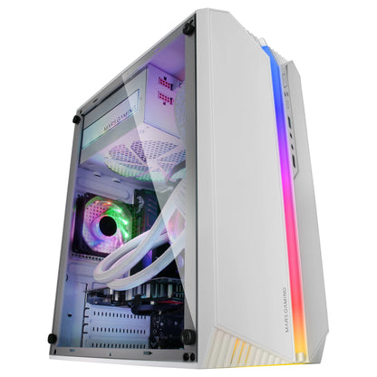 Mars Gaming MC-S1, custodia compatta per PC da gioco Micro-ATX, 12 modalità ARGB anteriore, finestrino laterale, supporto raffreddamento liquido, ventola FRGB, scatola ARGB nera, bianca o rosa