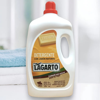 Detersivo Lagarto con Sapone Naturale 40 Lavaggi 2960ml - Prodotto in Spagna - La Cura più Naturale per i tuoi Vestiti - Ideale per il Lavaggio Quotidiano dei Vestiti in Lavatrice o a Mano - Confezione di Unità - LAGARTO.