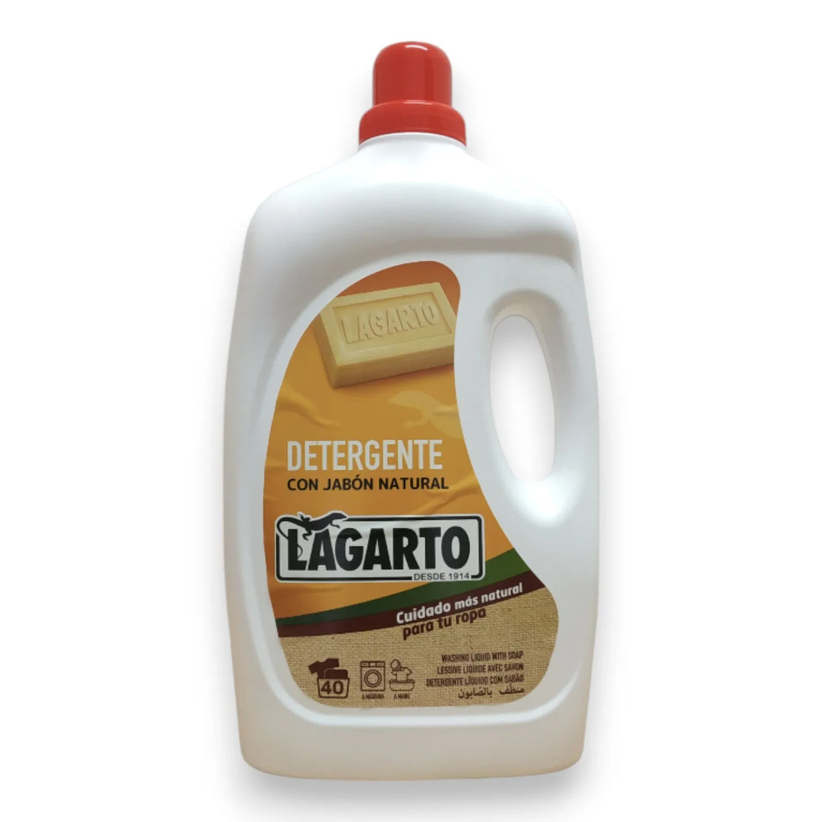 Detersivo Lagarto con Sapone Naturale 40 Lavaggi 2960ml - Prodotto in Spagna - La Cura più Naturale per i tuoi Vestiti - Ideale per il Lavaggio Quotidiano dei Vestiti in Lavatrice o a Mano - Confezione di Unità - LAGARTO.