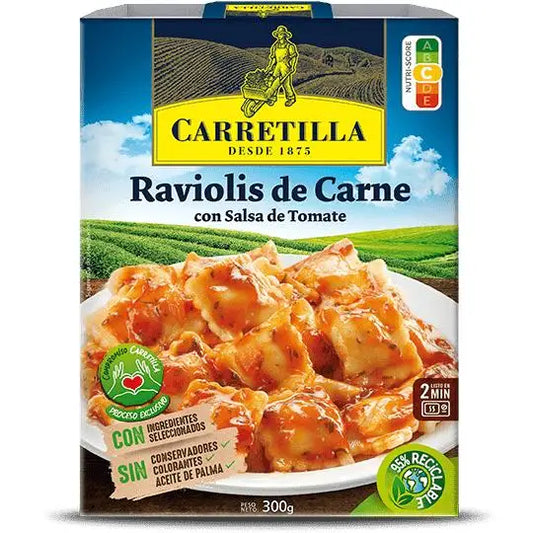 Carrello per ravioli con salsa di pomodoro 10 unità 300 GR Piatti pronti in 2 minuti, con ingredienti selezionati, senza olio di palma o coloranti e senza conservanti