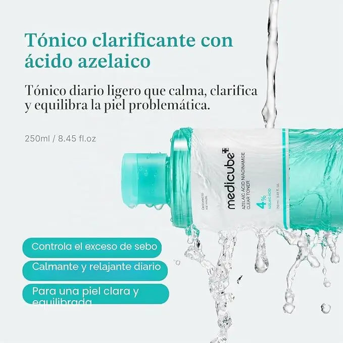 medicube Tonico Chiarificante con Acido Azelaico e Niacinamide | Tonico Purificante con 4% di Acido Azelaico e 2% di Niacinamide | Pori, Sebo e Rossore | Pelle Imperfetta | Cosmetici Coreani | 250ml