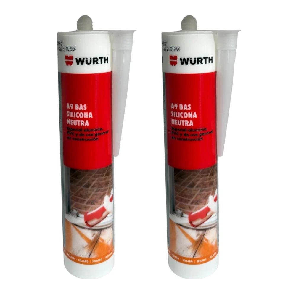 Silicone bianco neutro A9 BAS Würth – 310 ml – Sigillante professionale per alluminio, PVC e costruzioni generali