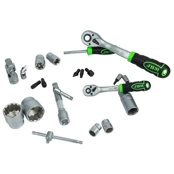 JBM 54036 Valigetta per utensili da 113 pezzi con bussole a 12 lati zincate da 1/4" e 1/2"