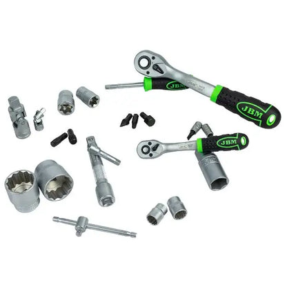 JBM 54036 Valigetta per utensili da 113 pezzi con bussole a 12 lati zincate da 1/4" e 1/2"