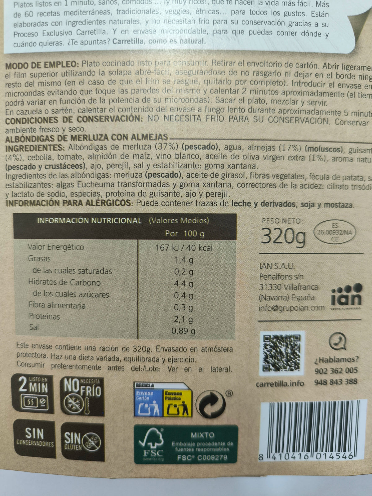 Freccia per polpette Merluza con palpebre 10 UNITÀ da 320 GR (senza glutine, senza zuccheri aggiunti e senza conservanti)