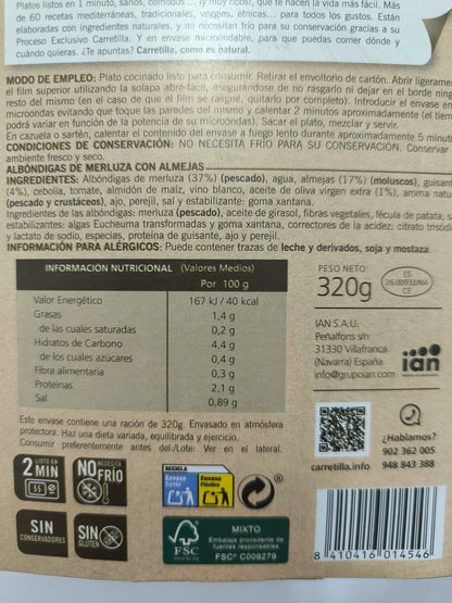 Freccia per polpette Merluza con palpebre 10 UNITÀ da 320 GR (senza glutine, senza zuccheri aggiunti e senza conservanti)
