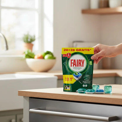 Fairy Detersivo per Lavastoviglie Originale Formato Tutto in Uno 28+28 Omaggio - Pulizia e Brillantezza