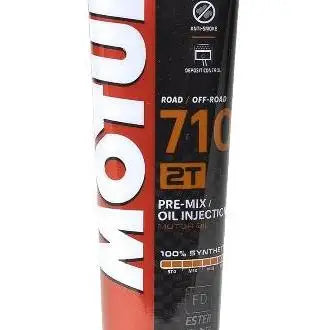 MOTUL 710 2T 
 Lubrificante ad alte prestazioni per motori a 2 tempi 
 Grasso separato o pre-miscelato 
 100% Sintetico – Esteri 
 Contenitore da 125 ml.