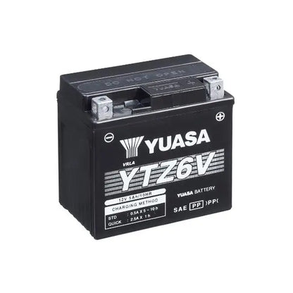 Batteria per moto YUASA YTZ6V 
 12V 5.3Ah 90Amp.. 
 Gamma YTZ ®   Alte prestazioni senza manutenzione. 
 Misure: 
 Lunghezza 	 113 mm 
 Larghezza 	 70 mm 
 Altezza 	 105 mm