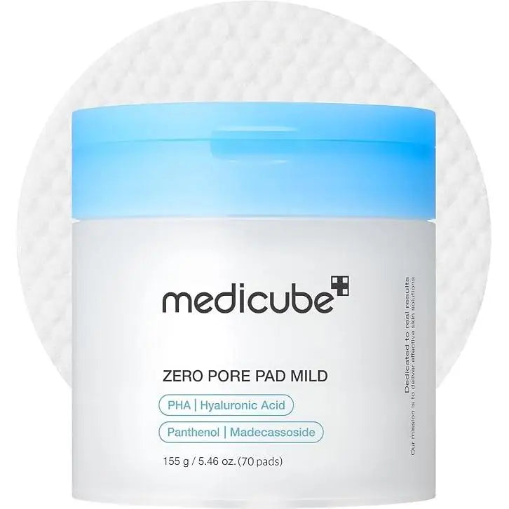 medicube Zero Pore Pad Mild 2.0 | Dischetti Esfolianti con PHA, Centella e Acido Ialuronico | Riduce Pori, Punti Neri e Sebo | Doppia Texture | Pelle Sensibile | Cosmetici Coreani | 70 pz