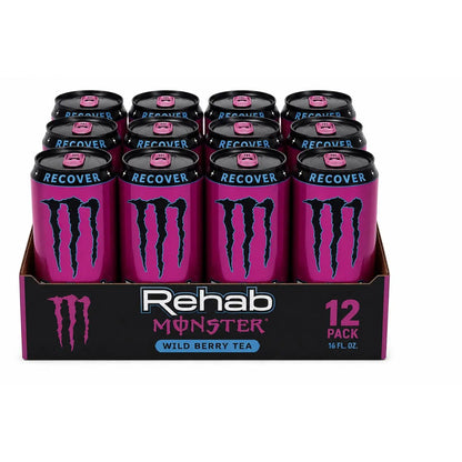 Monster - Monster Rehab Wild Berry bevanda energetica senza gas, con tè e vitamine del gruppo B, confezione da 12 lattine da 500 ml