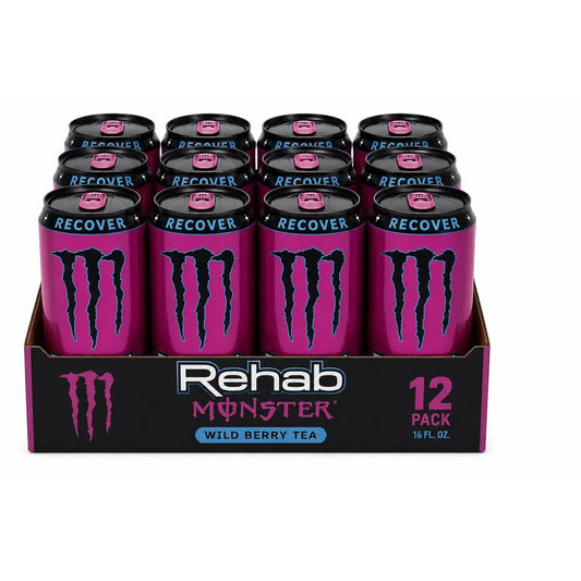 Monster - Monster Rehab Wild Berry bevanda energetica senza gas, con tè e vitamine del gruppo B, confezione da 12 lattine da 500 ml