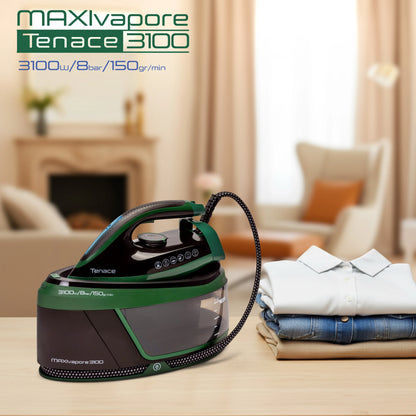 Ferro da Stiro con Caldaia Maxivapore Tenace 3100W – 8 Bar di Pressione, Filtro Anticalcare Estraibile e Piastra Antiaderente – Sistema Stirante Professionale con Blocco di Sicurezza