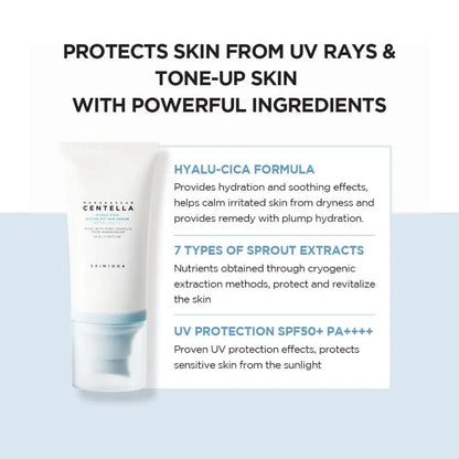 SKIN1004 Madagascar Centella Hyalu‑Cica Water‑Fit Sun Serum Set 2x50 ml | Crema solare coreana SPF50+ in formato siero, idratante e lenitiva per pelli sensibili senza residui untuosi