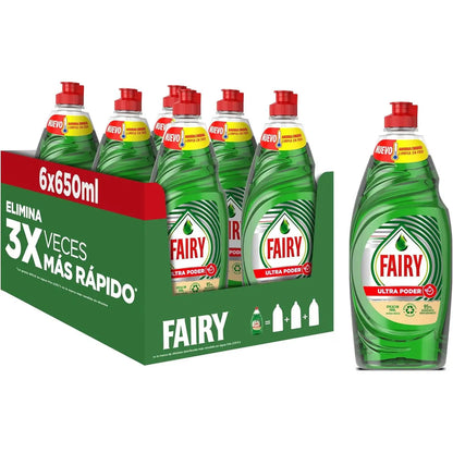 Fairy Ultra Power Original Detersivo Liquido per Piatti 6x654ML Formula Efficace che Lascia i Piatti Brillanti, Impressionante Potere Anti-Grasso
