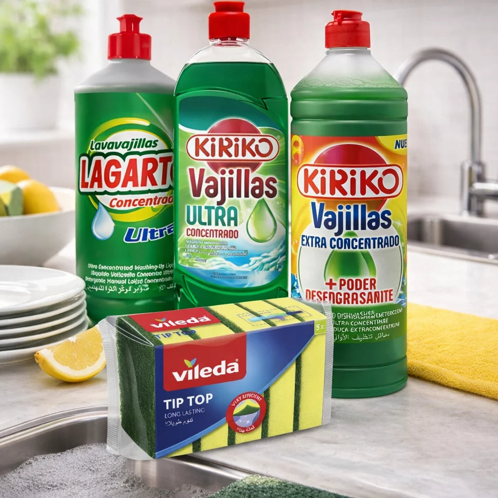 Confezione Lavastoviglie - Lagarto Ultra 750ml + Kiriko Ultra Concentrato 750ml + Kiriko Extra Concentrato + Potere Sgrassante 1L + Spugne Lavapiatti Videla x5 Unità
