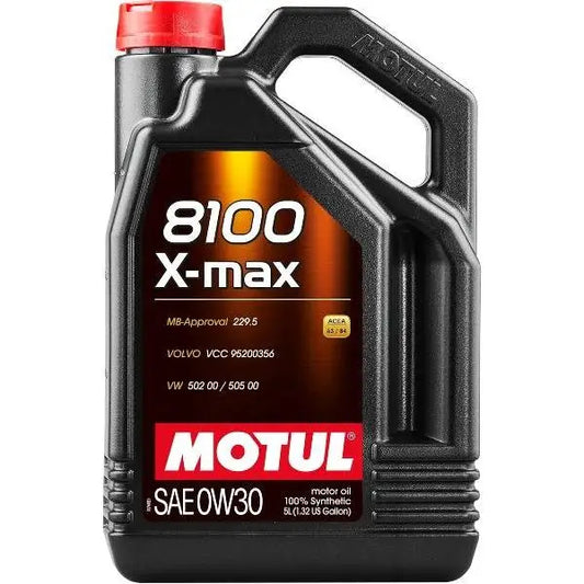 MOTUL 8100 X-MAX 0W-30 
 Olio motore per benzina e diesel 
 100% sintetico 
 Contenitore da 5 litri