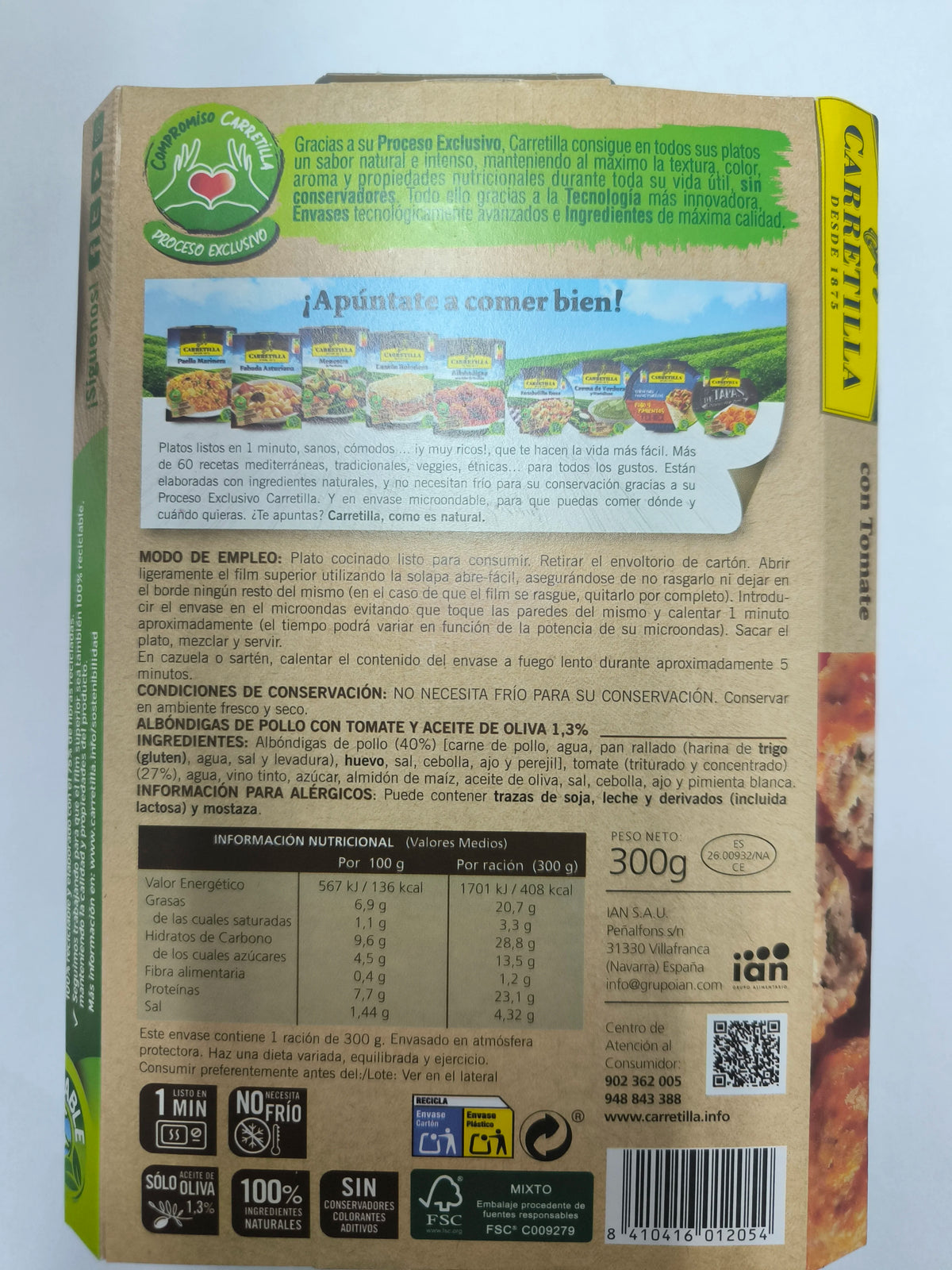 Polpette di pollo al pomodoro 10 unità da 300 g Piatti pronti, ingredienti naturali al 100%, senza conservanti, senza colori e senza additivi