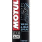MOTUL MC CARE E9 SPRAY LAVAGGIO E CERA 
 Lavanderia a secco esterna 
 Pulisce e lucida plastica e vernici 
 Spray 
 Contenitore da 400 ml