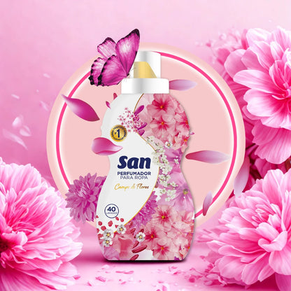 SAN Flower Field Detergente Profumato per Lavatrice, 40 Lavaggi, 800ml, Confezione da 4, Liquido Concentrato per Indumenti, Fragranza Morbida ed Elegante a Lunga Durata, Profumo Floreale con Talco