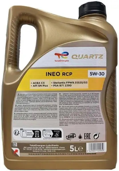 Total Quartz Ineo RCP 5W-30 Lubrificante per Motore 5 Litri
