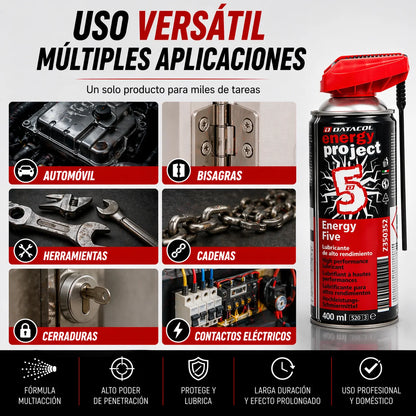 Datacol Lubrificante Spray Multiuso 5-in-1, ad Alte Prestazioni e Lunga Durata, Sciogli-grippa Universale, Rimuove la Ruggine e Protegge dalla Corrosione, 400 ml