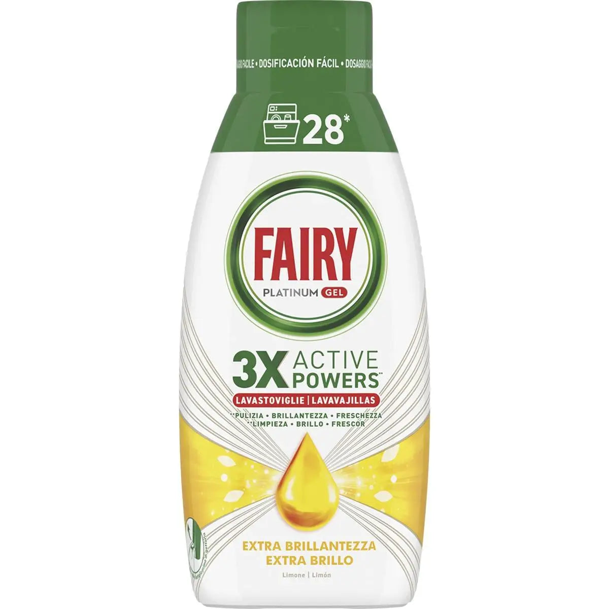 Fairy Platinum Gel - Detersivo per lavastoviglie automatico - Antiodore, Freschezza al Limone, Extra Brillante - CONFEZIONE RISPARMIO: 4x504ml - Totale 112 lavaggi.
