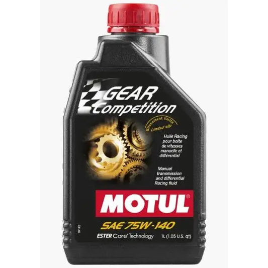MOTUL GEAR COMPETITION 75W-140 
 Lubrificante da competizione per ponti differenziali con limitatore di slittamento integrato o meno, all'interno del cambio 
 Nucleo ESTER ® 
 Contenitore da 1 litro.