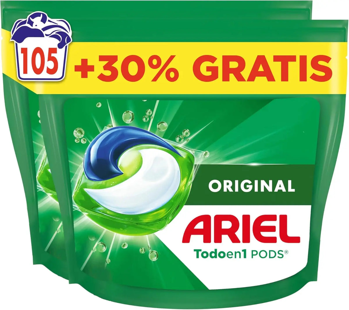 Detersivo liquido Ariel All-in-1 Pods – Confezione da 3 da 26+9 (Totale 105 capsule x 35 g = 1995 grammi) |   Pulizia profonda, dosaggio facile, per lavatrice