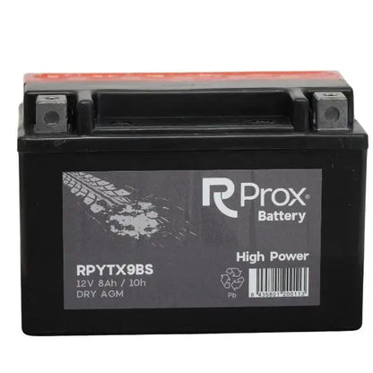 Batteria per moto YTX9-BS AGM ad alta potenza 12V 8Ah 135A. Massima potenza di avviamento. Batteria RC Prox prodotta in Europa.