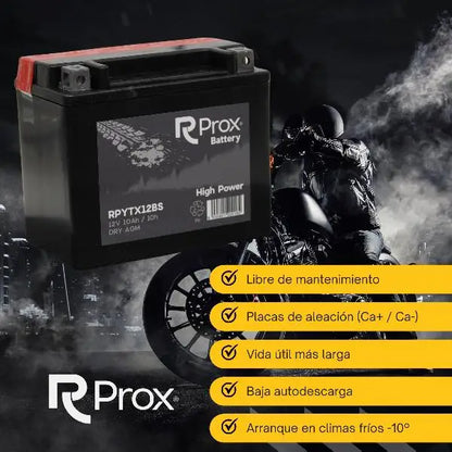 Batteria per moto YTX12-BS AGM ad alta potenza 12V 10Ah 180A. Massima potenza di avviamento. Batteria RC Prox prodotta in Europa.