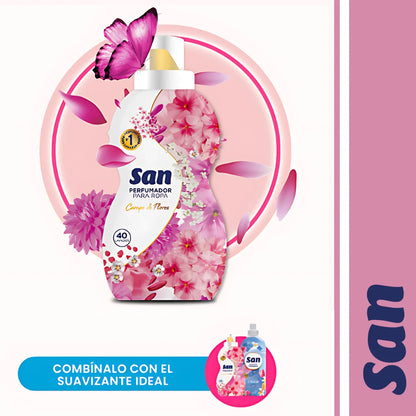 SAN Flower Field Detergente Profumato per Lavatrice, 40 Lavaggi, 800ml, Confezione da 4, Liquido Concentrato per Indumenti, Fragranza Morbida ed Elegante a Lunga Durata, Profumo Floreale con Talco