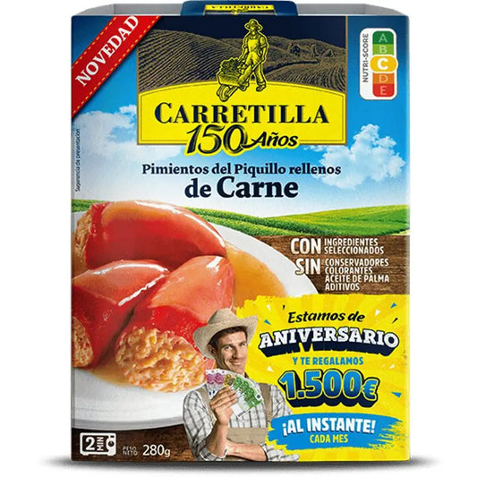 Peperoni Piquillo Ripieni di Carne Forklift - 10 Unità da 280 gr. Piatto pronto in 2 minuti, realizzato con ingredienti selezionati, senza conservanti, coloranti, olio di palma o additivi.