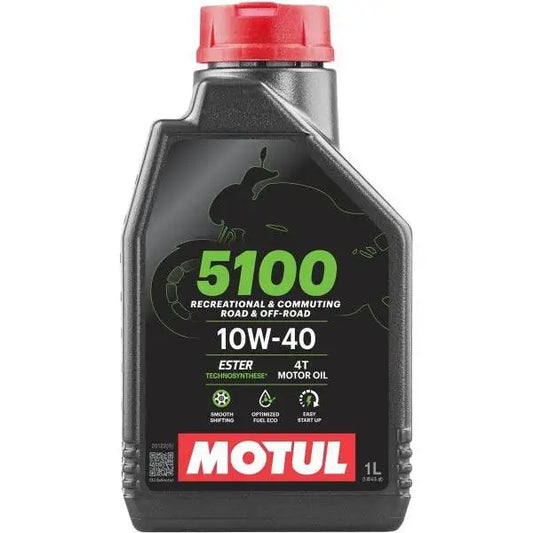 MOTUL 5100 10W-40 4T 
 Lubrificante ad Alte Prestazioni per Motociclette 
 Per l'uso quotidiano e le attività ricreative 
 Tecnosintesi ®   – Esther 
 Contenitore da 1 litro.