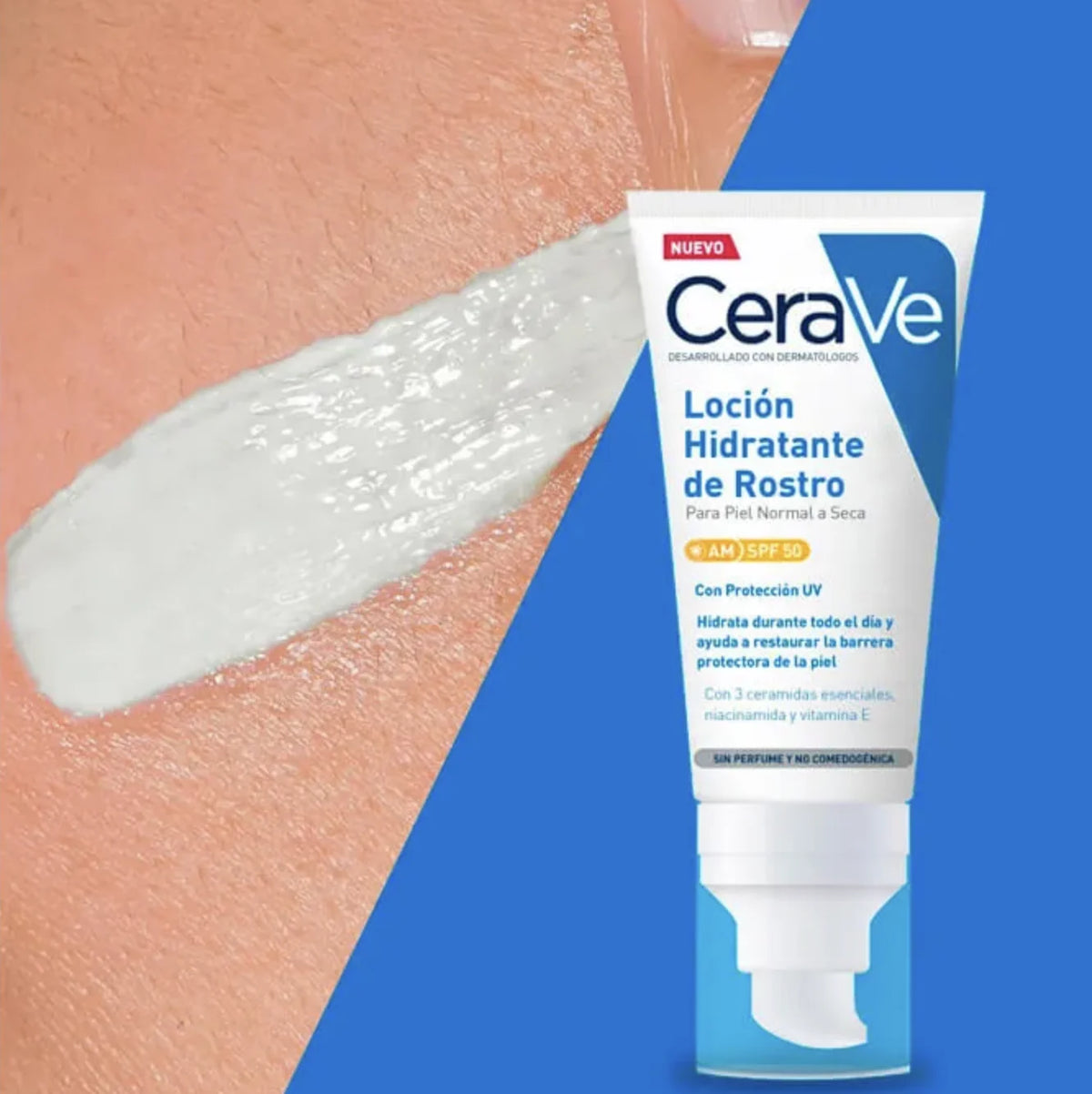 CeraVe - Lozione Viso Idratante AM SPF 50 con Acido Ialuronico e Ceramidi per Pelle Normale a Secca, 52 ml
