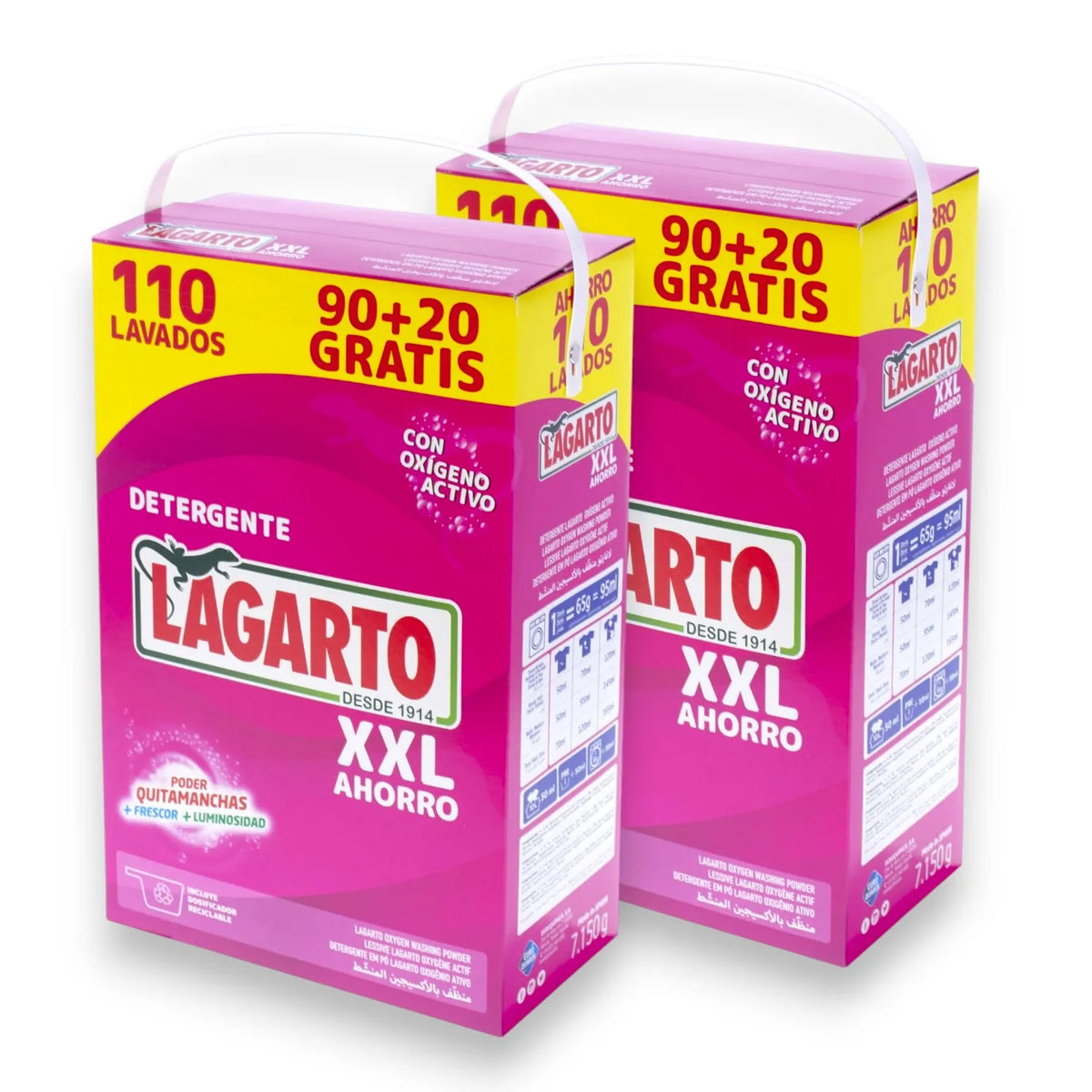 LAGARTO Detersivo in Polvere per Biancheria Bianca e Colorata - LAGARTO XXL 110 Lavaggi con Ossigeno Attivo - Presentazione 7150g - Confezione di Unità - LAGARTO.