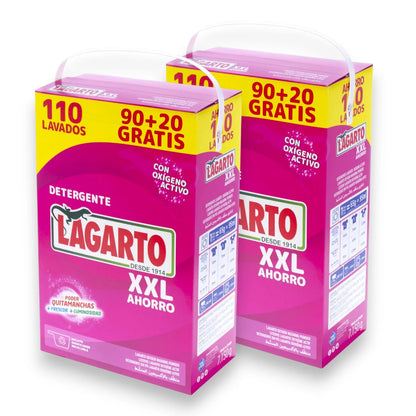 LAGARTO Detersivo in Polvere per Biancheria Bianca e Colorata - LAGARTO XXL 110 Lavaggi con Ossigeno Attivo - Presentazione 7150g - Confezione di Unità - LAGARTO.