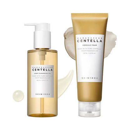 Pack SKIN1004 Madagascar Centella Double Cleansing Duo | Olio Detergente Leggero 200 ml + Schiuma Ampolla 125 ml | Doppia detersione lenitiva che rimuove il trucco e pulisce i pori in profondità