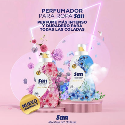 SAN Flower Field Detergente Profumato per Lavatrice, 40 Lavaggi, 800ml, Confezione da 4, Liquido Concentrato per Indumenti, Fragranza Morbida ed Elegante a Lunga Durata, Profumo Floreale con Talco