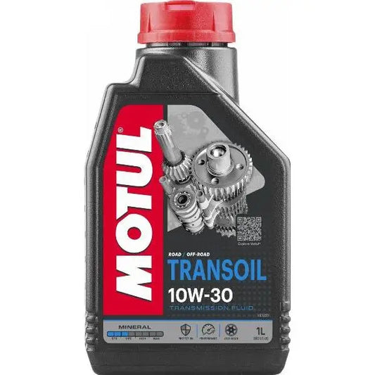 MOTUL TRANSOIL 10W-30 
 Lubrificante per cambio 
 Con frizione a bagno d'olio 
 Minerale. 
 Contenitore da 1 litro.