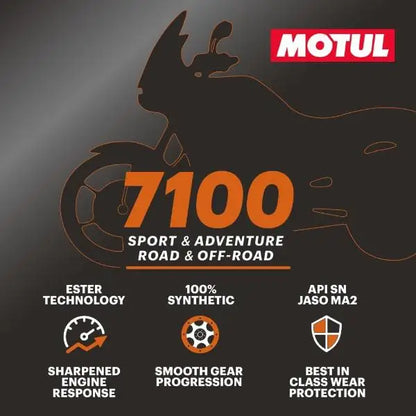 MOTUL 7100 4T 15W-50 
 Lubrificante ad Alte Prestazioni per Motociclette 
 Sport e Avventura 
 100% Sintetico - Esteri 
 Contenitore da 1 litro.