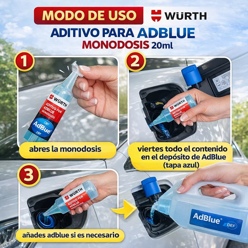 Würth - Additivo Anticristallizzante per AdBlue Monodose 20 ml | Pulizia Profonda del Sistema SCR | Compatibile con Qualsiasi Marca di AdBlue, Ideale per Serbatoi fino a 12 L