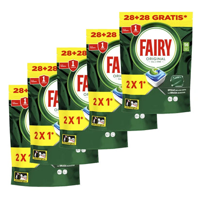 Fairy Original All in One - Confezione da 5 Sacchetti da 56 Capsule per Lavastoviglie (280 Capsule) - Rimuove Grasso e Secchezza, Detergente con Profumo Fresco e Pulito